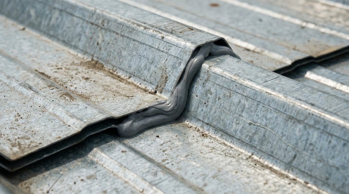 realistic close-up shot of two corrugated metal panels overlapping