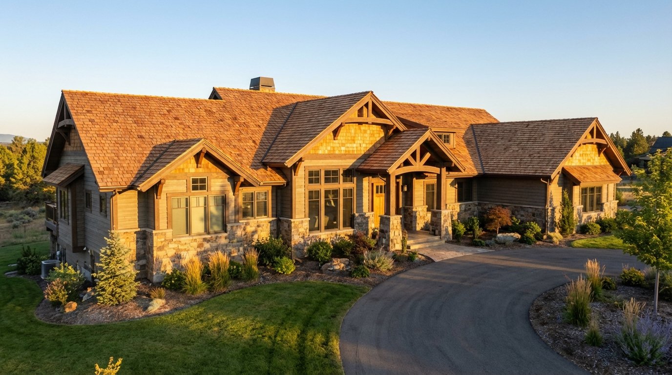 American suburban home cedar roof