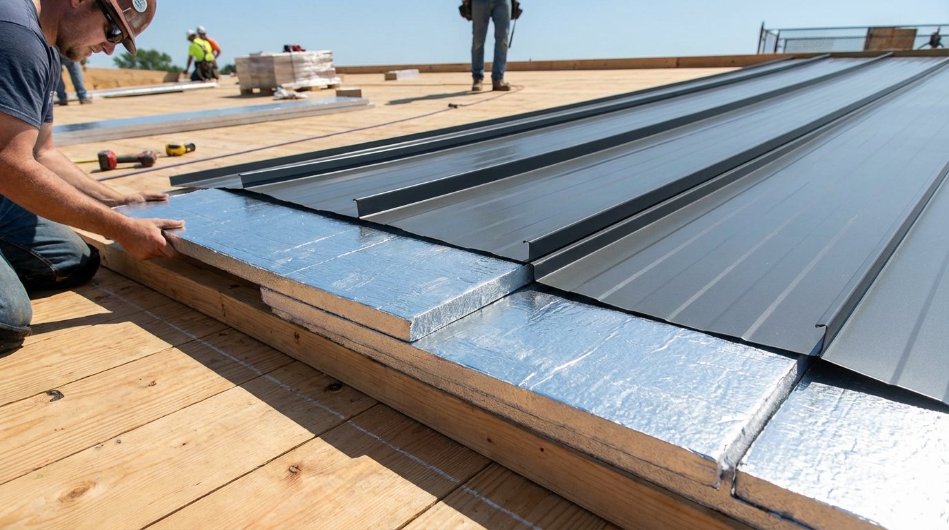 Foam board installed over roof