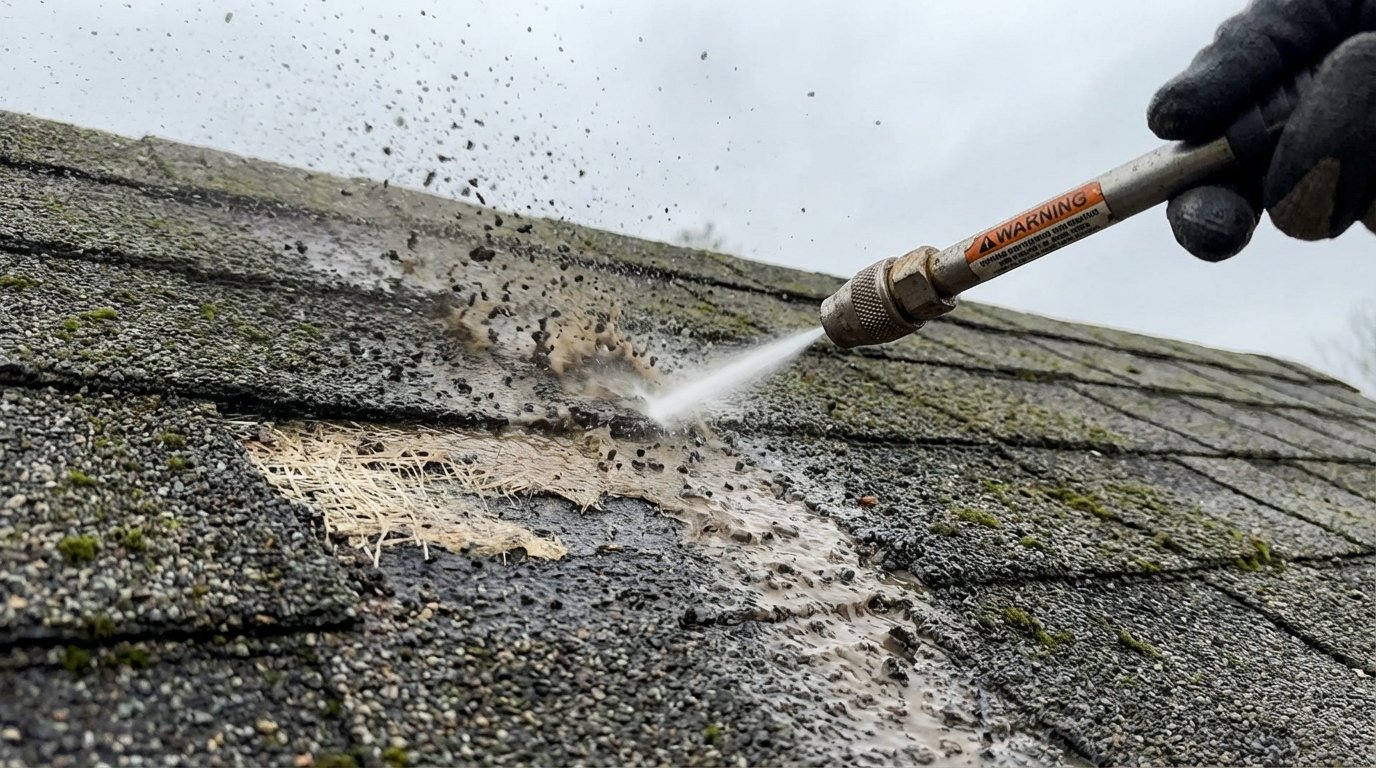 pressure washer damaging shingle