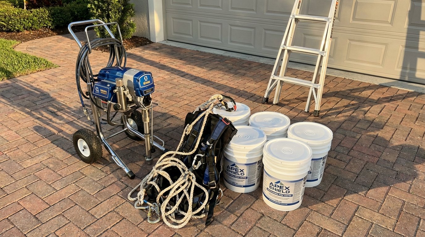 Roofing equipment on driveway