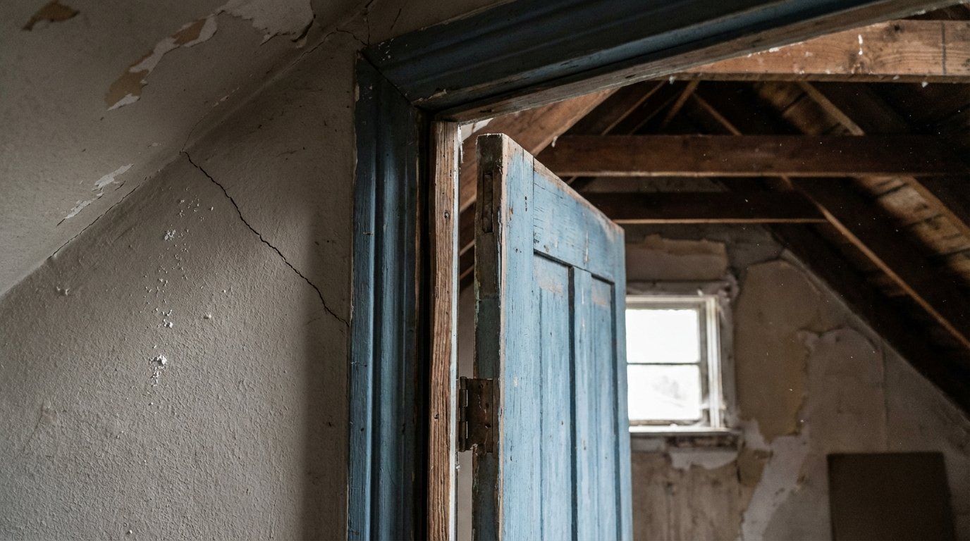 room with jammed door crack