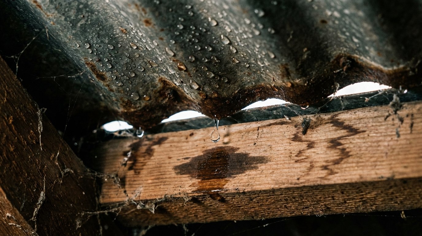 water droplets on metal roof