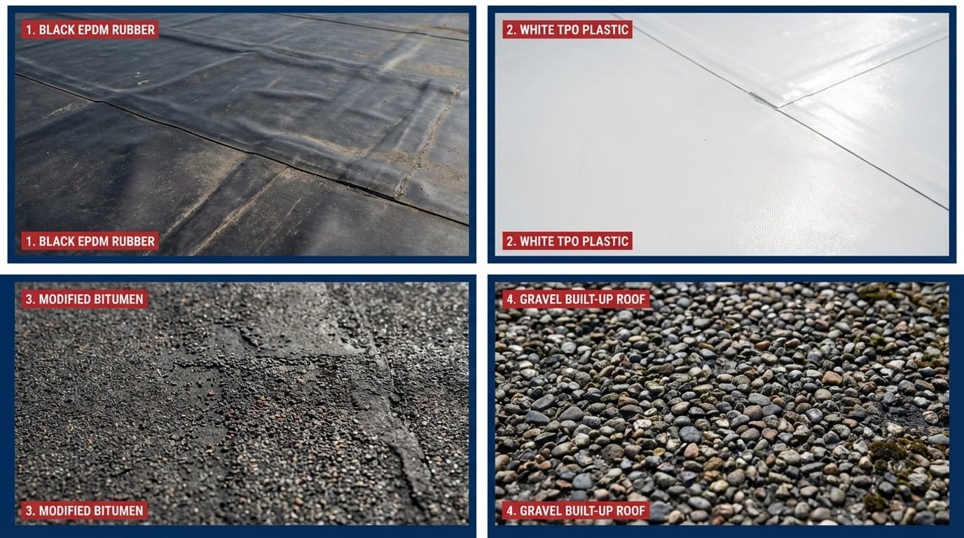A high-detail collage of four different roofing textures