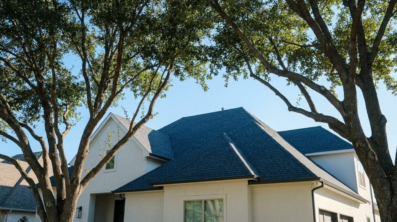 Trimming trees to maintain safe clearance from the roof before hurricane season.