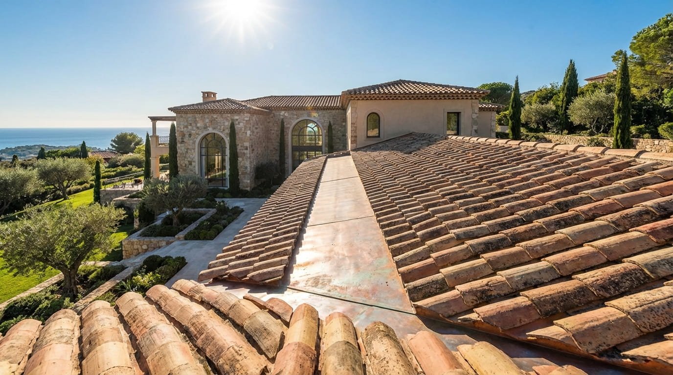 Wide metal valley flashing for clay tile roofs
