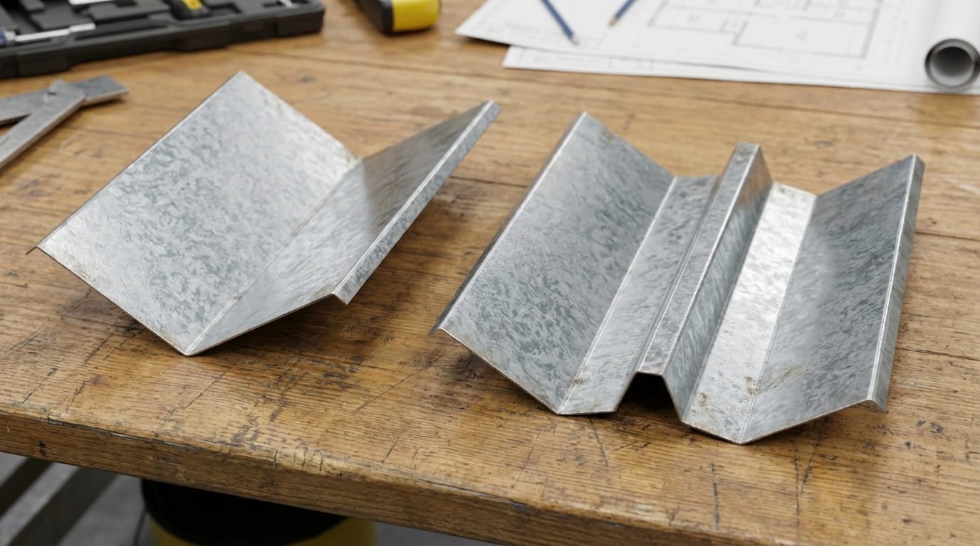 V-shaped and W-shaped metal valley flashing comparison