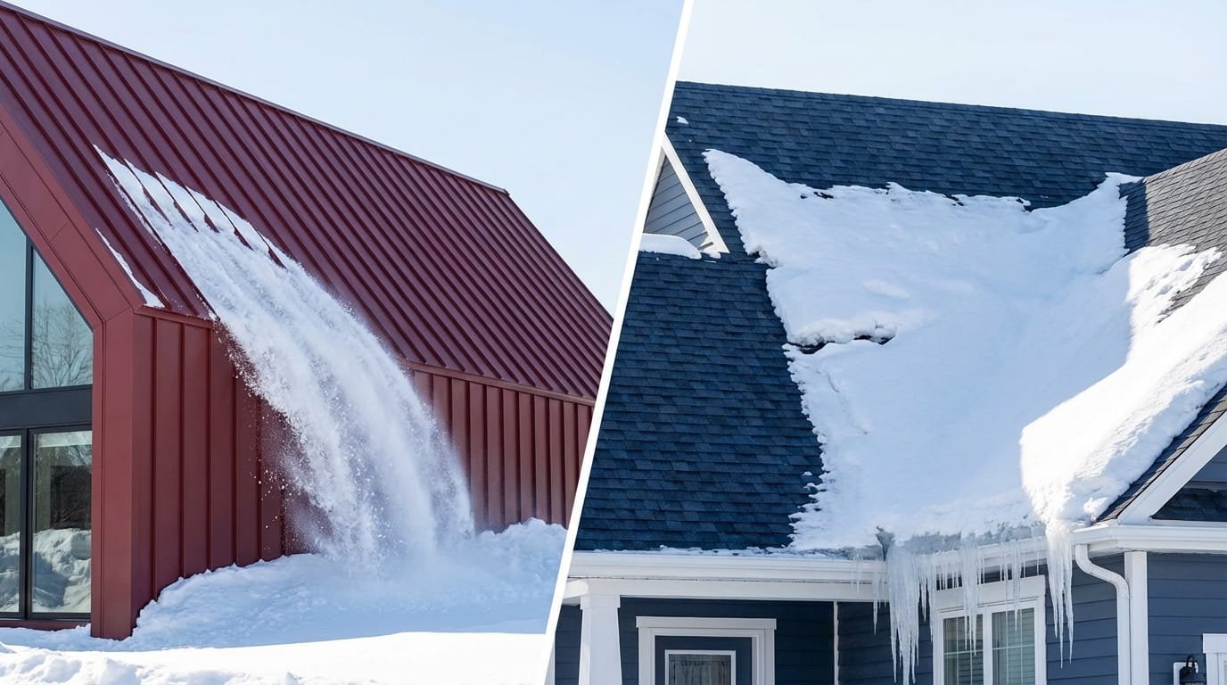 Comparison of metal roofing and asphalt shingles performance during winters.
