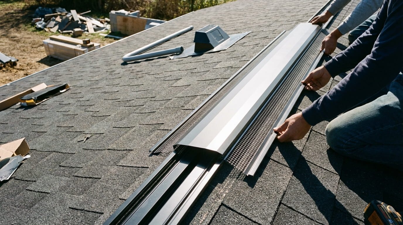 Proper roof ventilation and attic upgrades installed during roof replacement for energy savings.