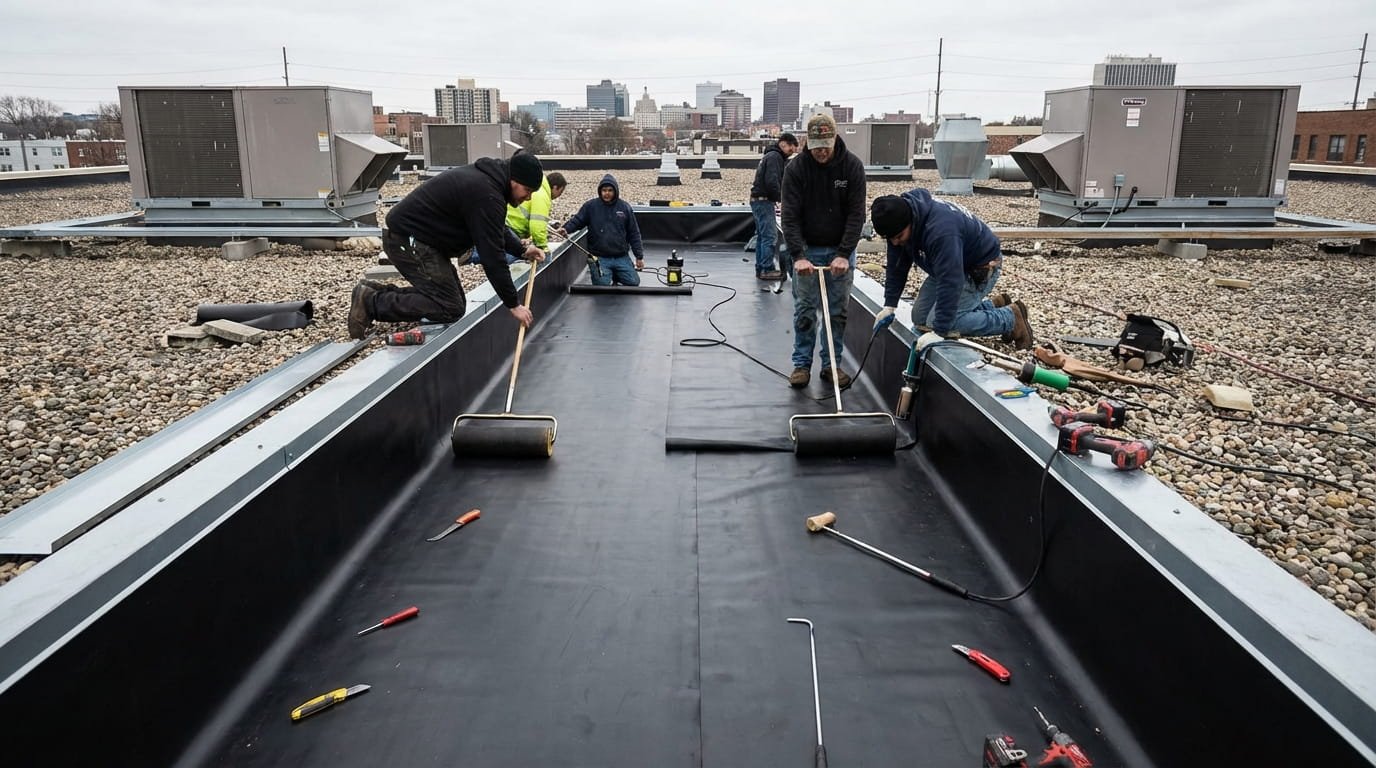 Dead valley on a roof being repaired with a custom cricket