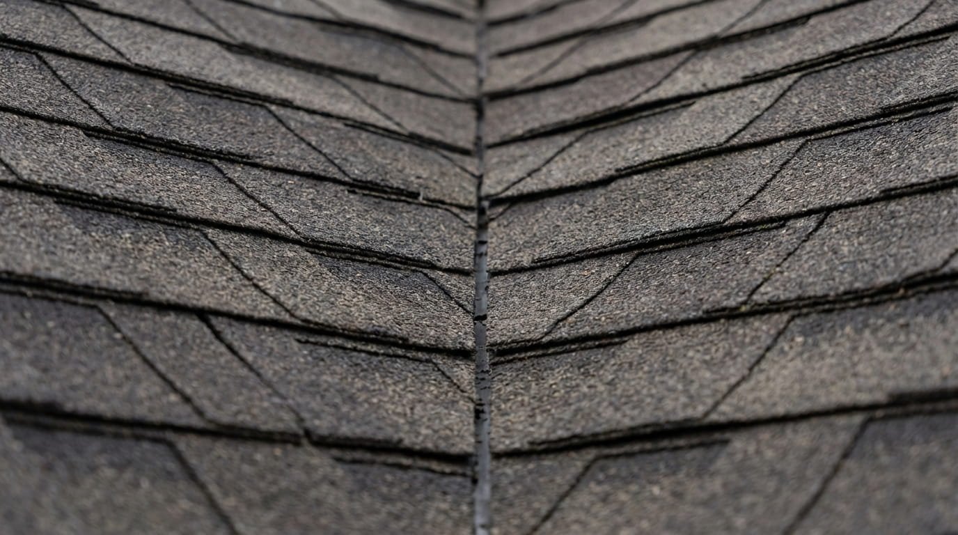 Closed cut roof valley with overlapping asphalt shingles