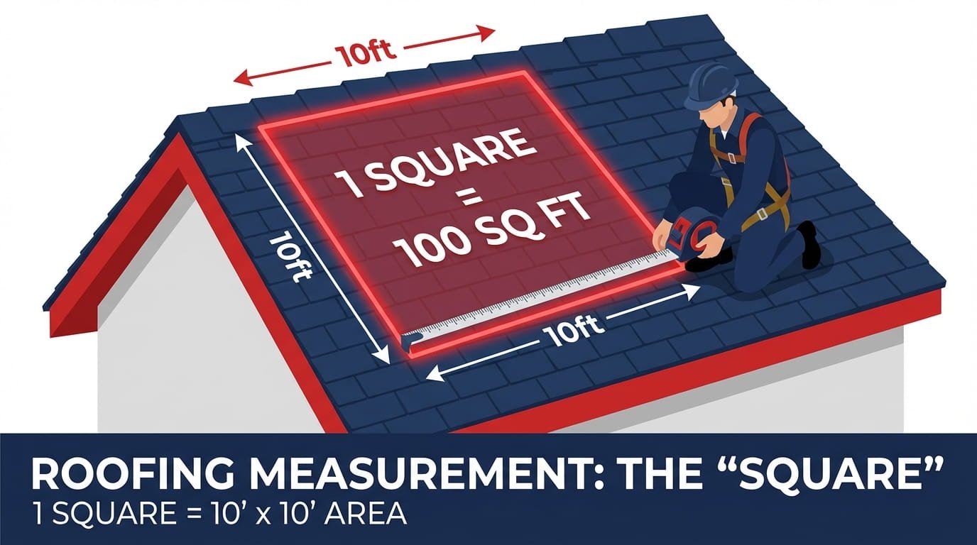 Visual explanation of a roofing square measurement used for estimates.