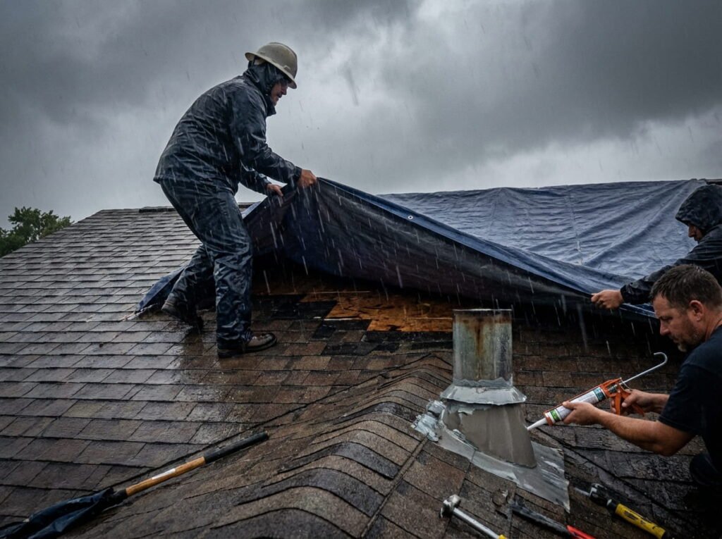 Emergency roofing preventing water damage by sealing roof leaks quickly