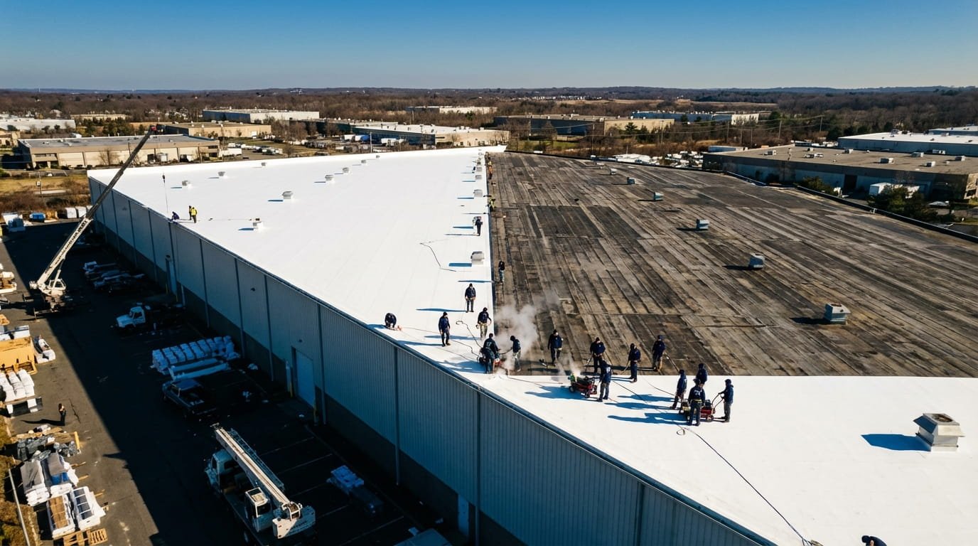 Professional TPO membrane installation for a commercial building by EZ Builders NY.