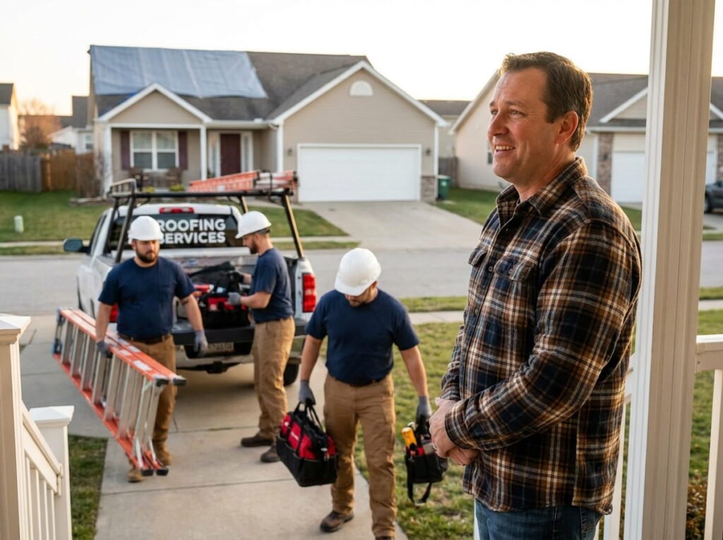 Emergency roofing team providing fast response and peace of mind to homeowner