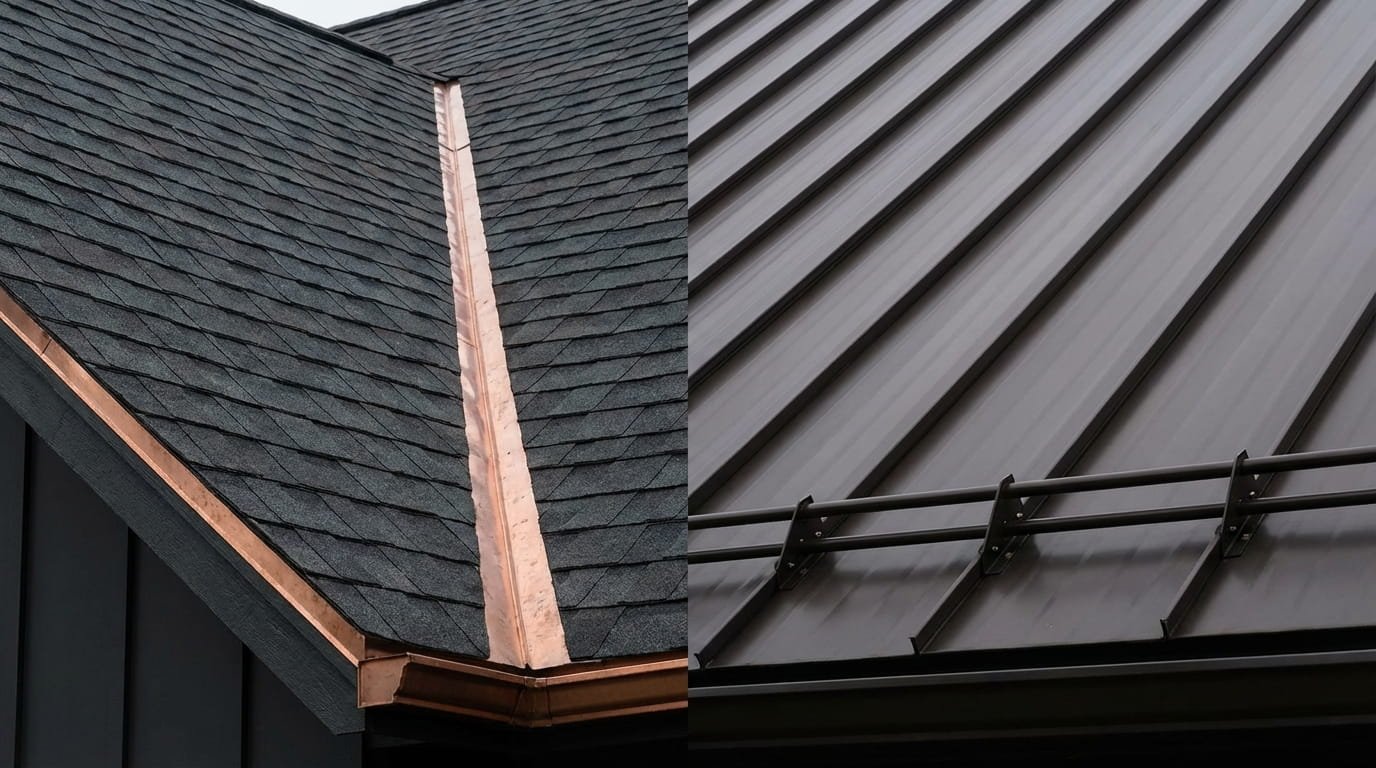 Comparison of asphalt shingles and metal roofing materials for home value ROI.
