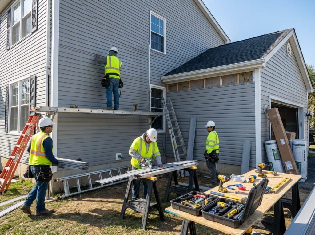 workers installing siding