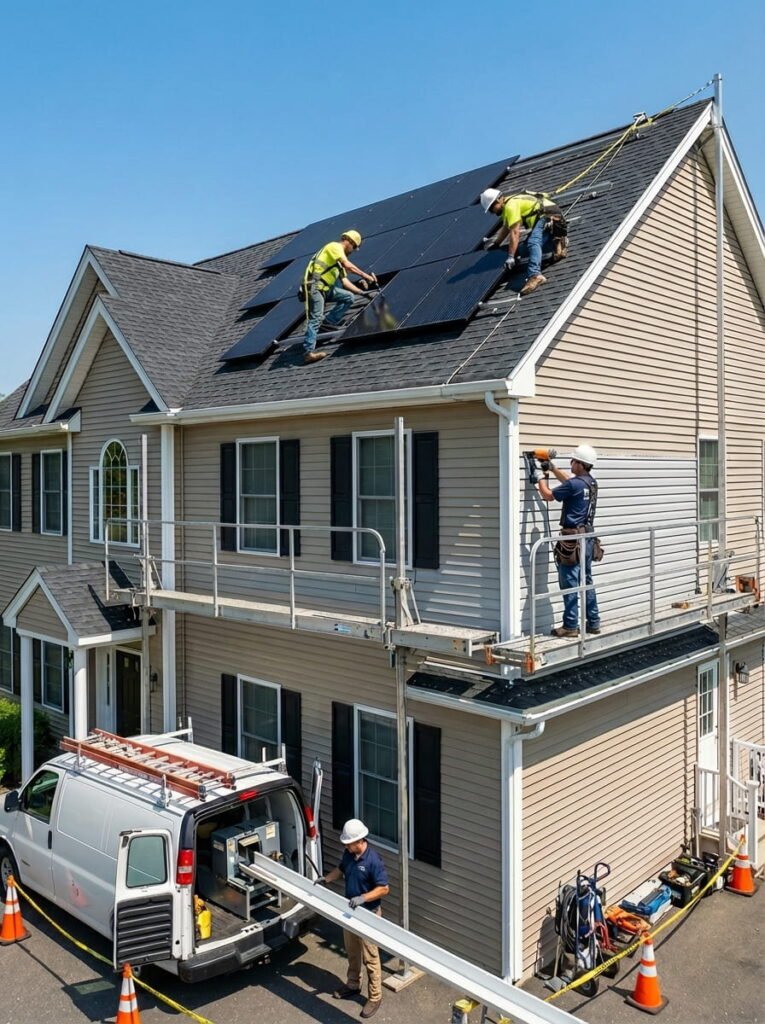 Roofers upgrading residential home