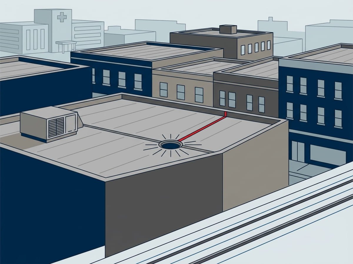Flat roof on an apartment building near downtown Mineola, NY